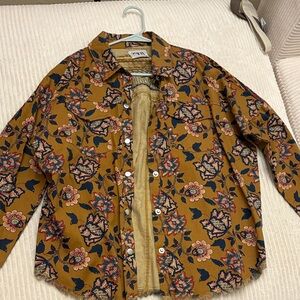 Zara Men's Casual Button Down Shirt - Mustard and Navy Floral